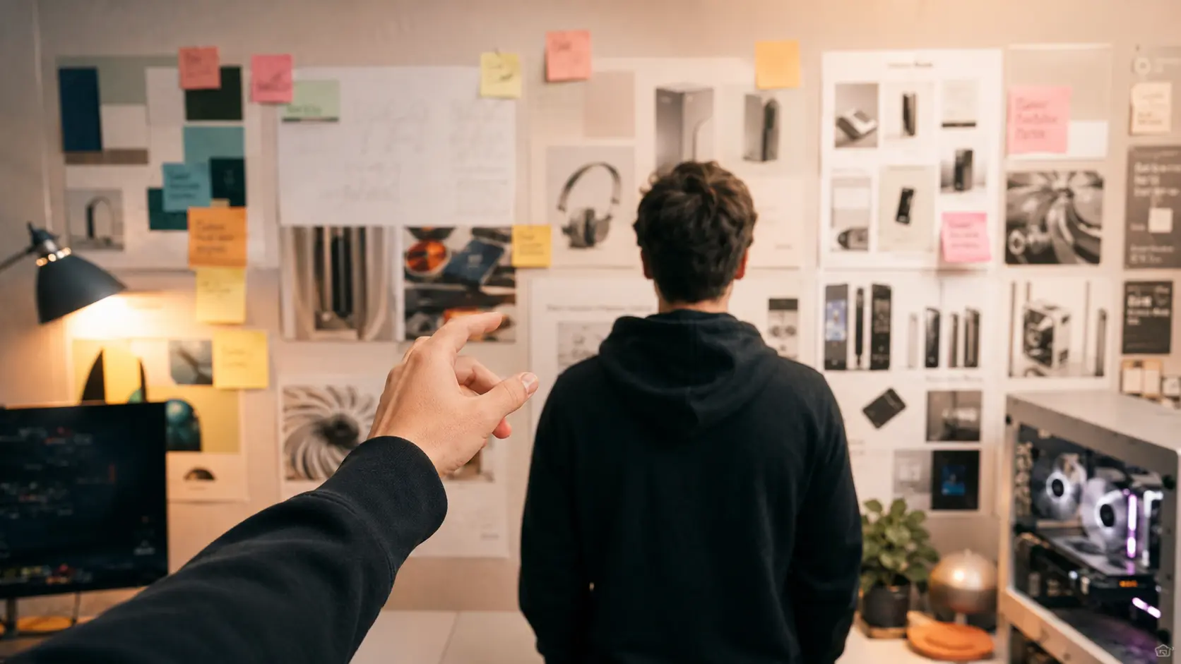 مصمم UX يكتب قواعد ومعايير التصميم على لوحة رقمية ليتمكن الذكاء الاصطناعي من تطبيقها